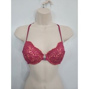 Intimately Free People Lace Front Close Halter Neck Bra Pink Gold Size 32D